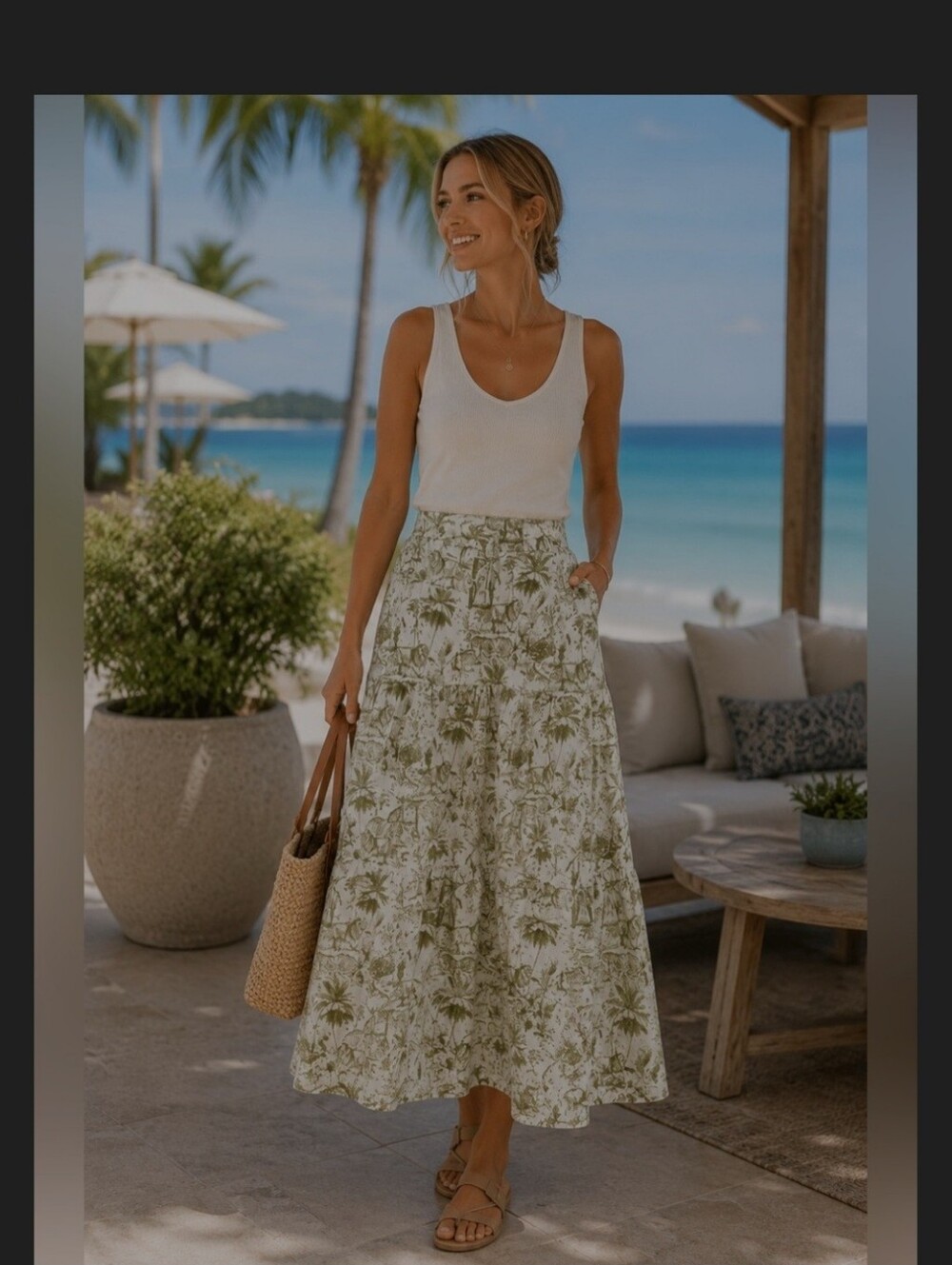 Rachel Zoe Safari Animal Print Linen Midi Skirt With Pockets Size S